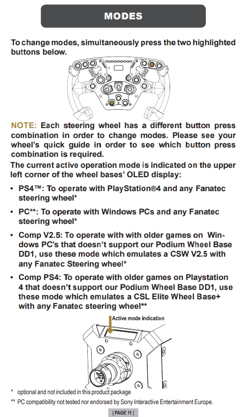 Fanatec Podium Racing Wheel F1 PS4 Modes